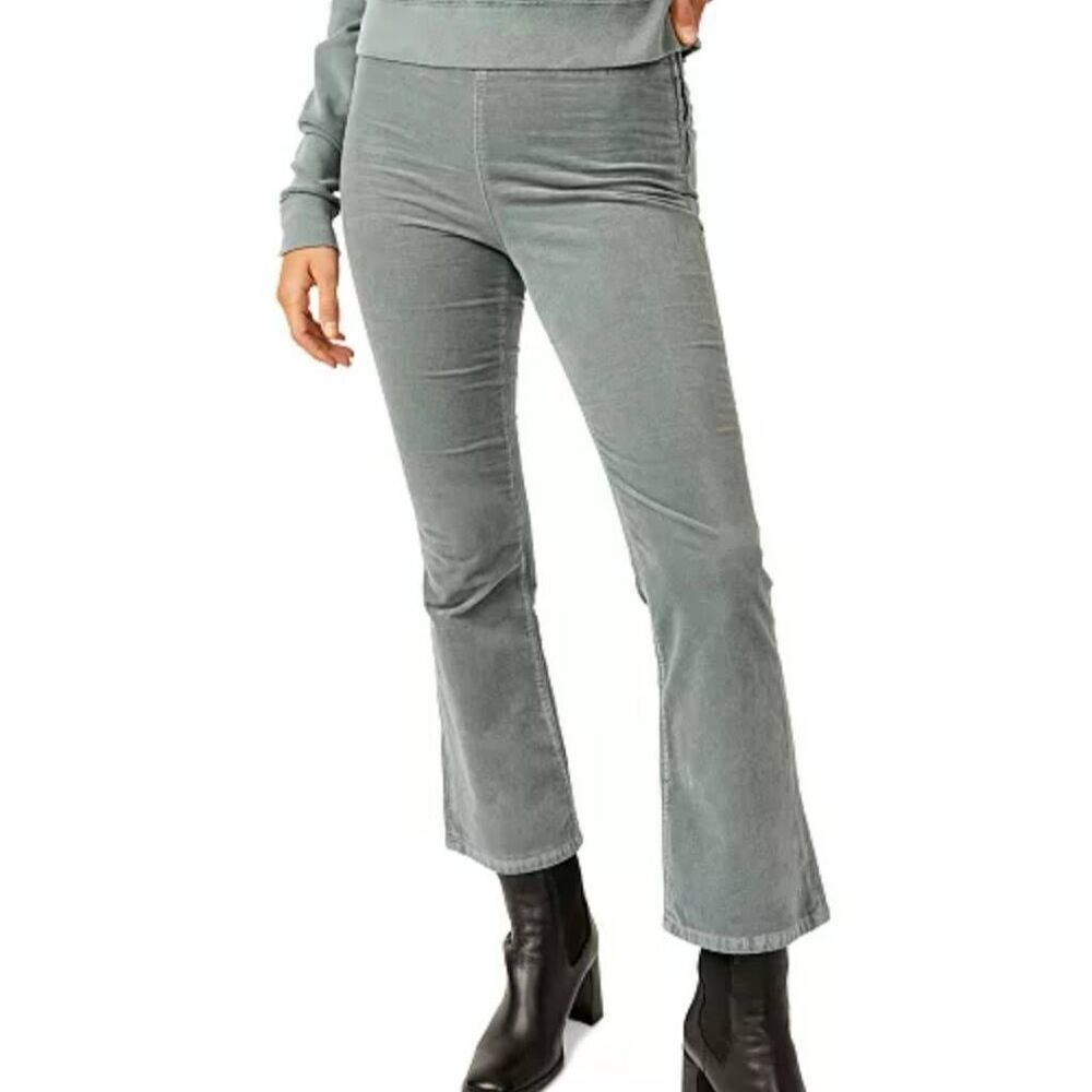 Free People In My Feelings Velvet Crop Slim Flare Pants